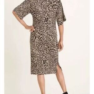 Chico's Animal Print Linen‎ Shift Dress  V-neck Shirt Dress Sz 0 GORGEOUS